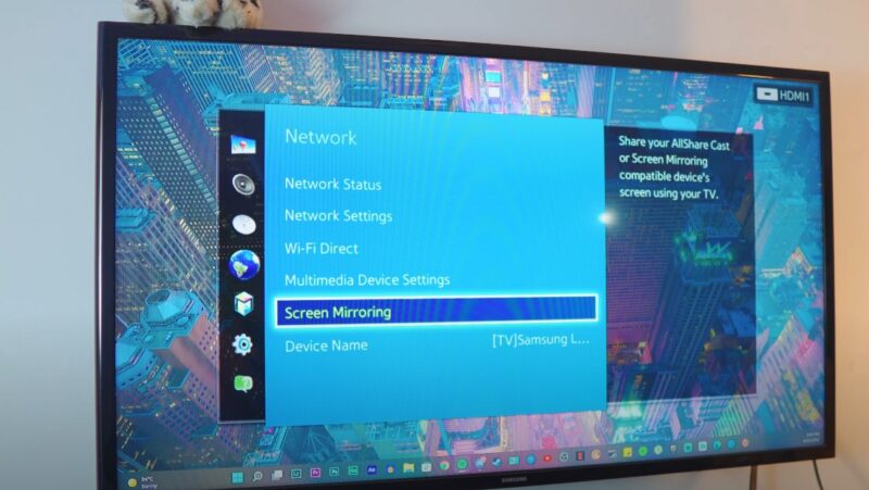 TV menu showing mirroring option